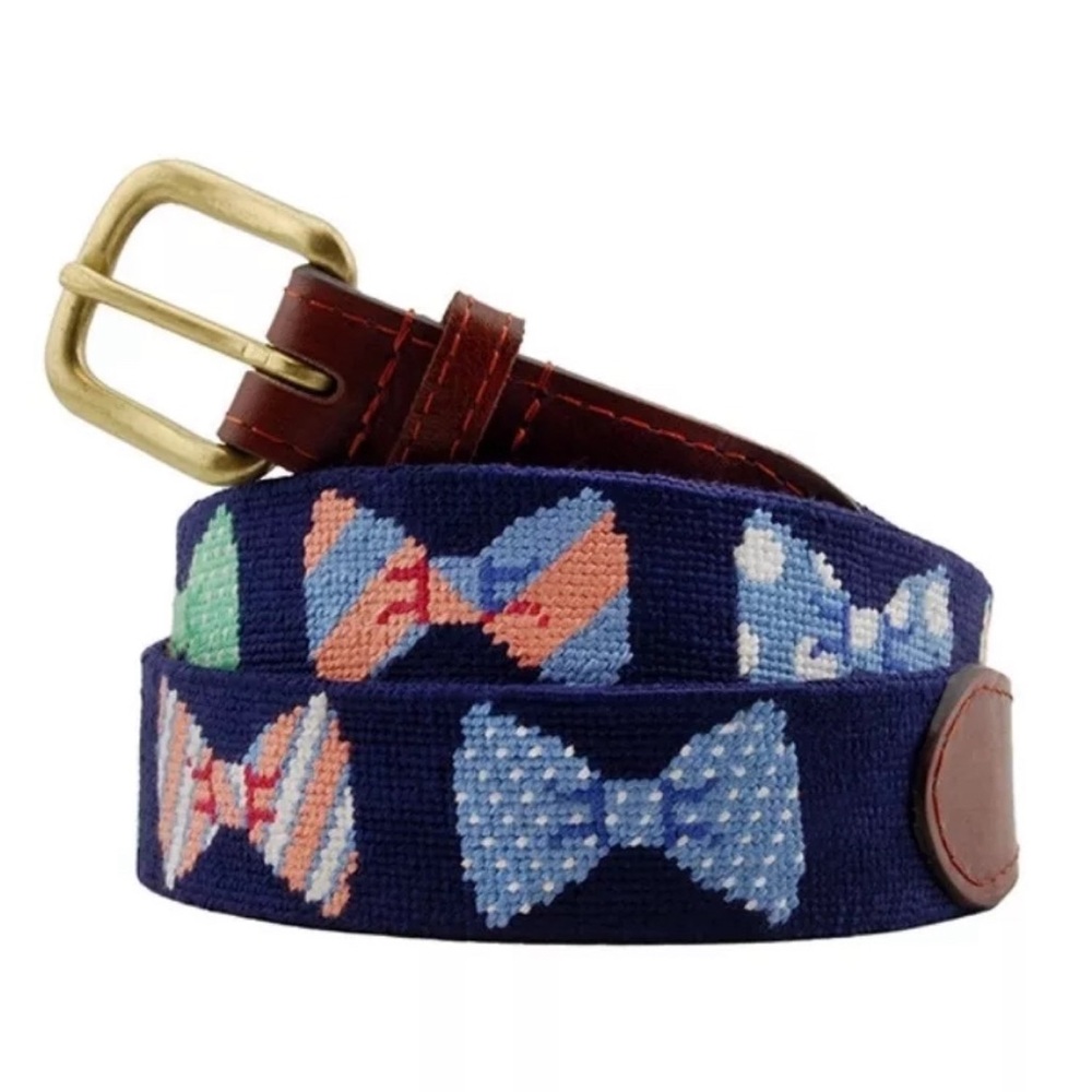 New Smathers and Branson Needlepoint Belt Bow Tie Navy Blue